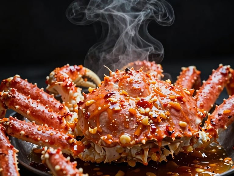 King crab dripping with chili garlic sauce